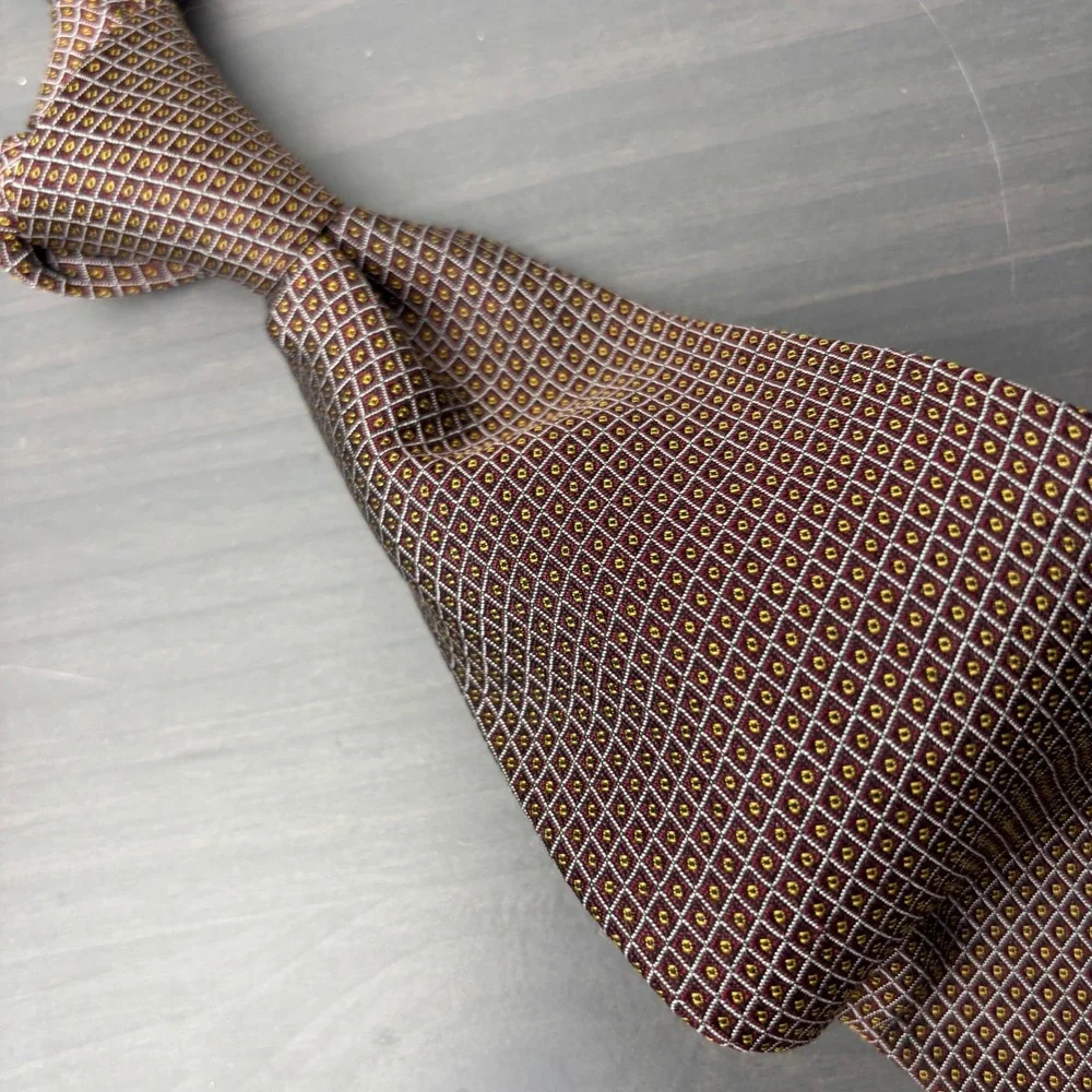Polo University Ralph Lauren Silk Tie Burgundy Geometric Diamond Pattern USA